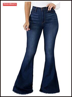 Ripped High Waisted Bell Bottom Flared Denim Jeans
